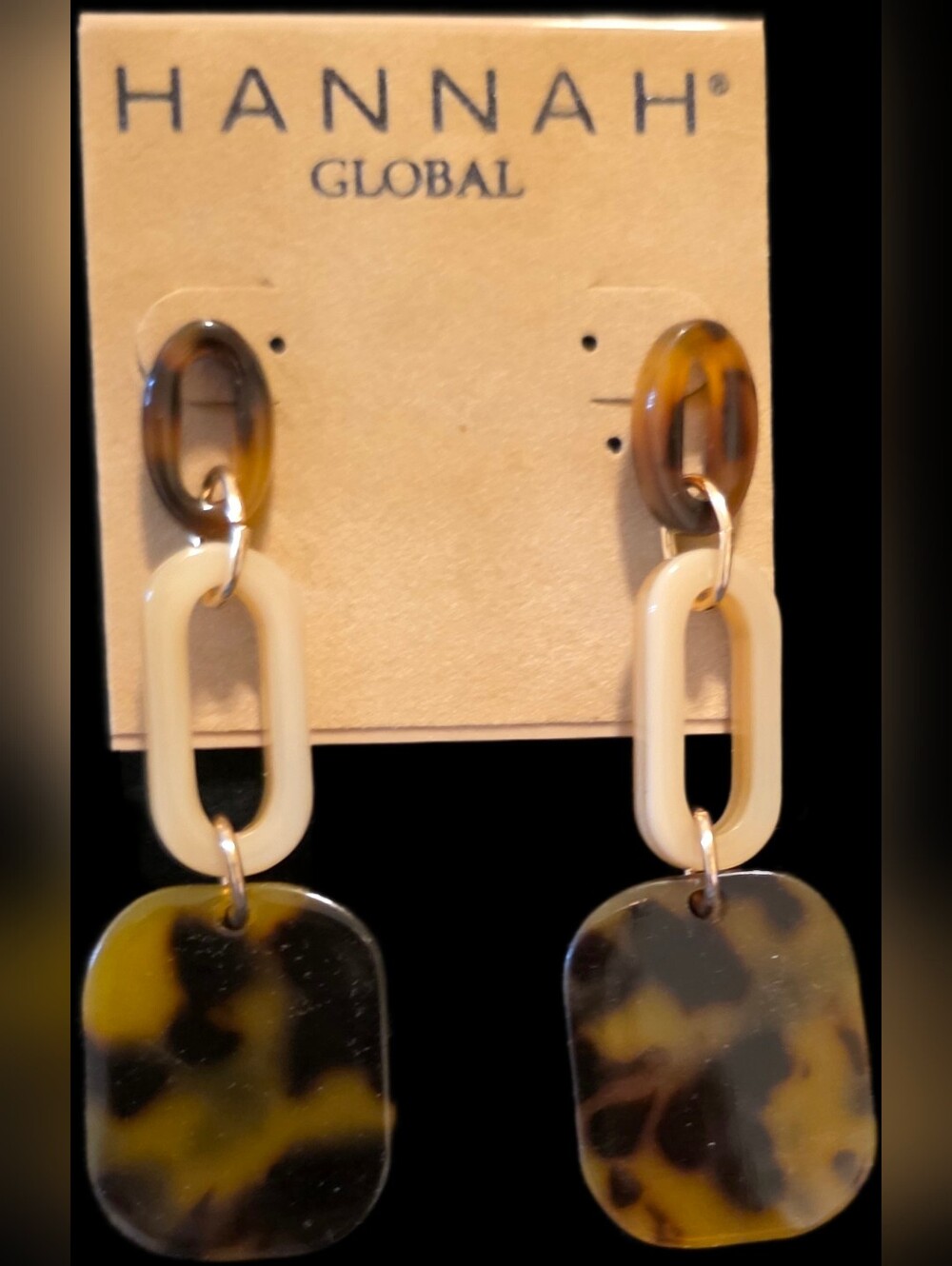 Cream & Tortoiseshell Link Drop Earrings